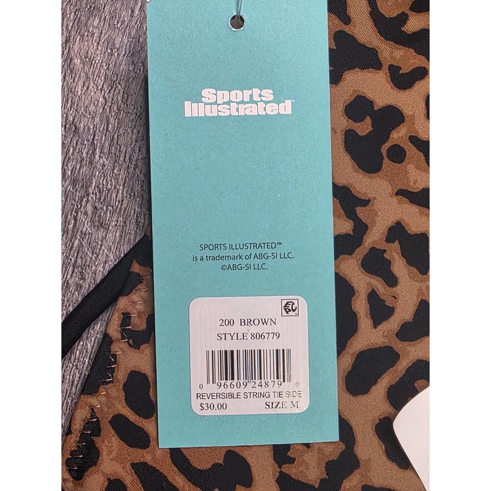 Sports Illustrated Reversible String Tie Side Bikini Bottom Leopard Brown Size M - Picture 4 of 4